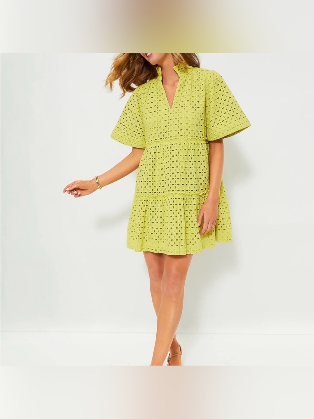 Yellow Tuckernuck Chartreuse Eyelet Layered Lace Crawford Dress Size Large